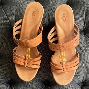 UGG Women's Tan Wedge Strappy Sandals